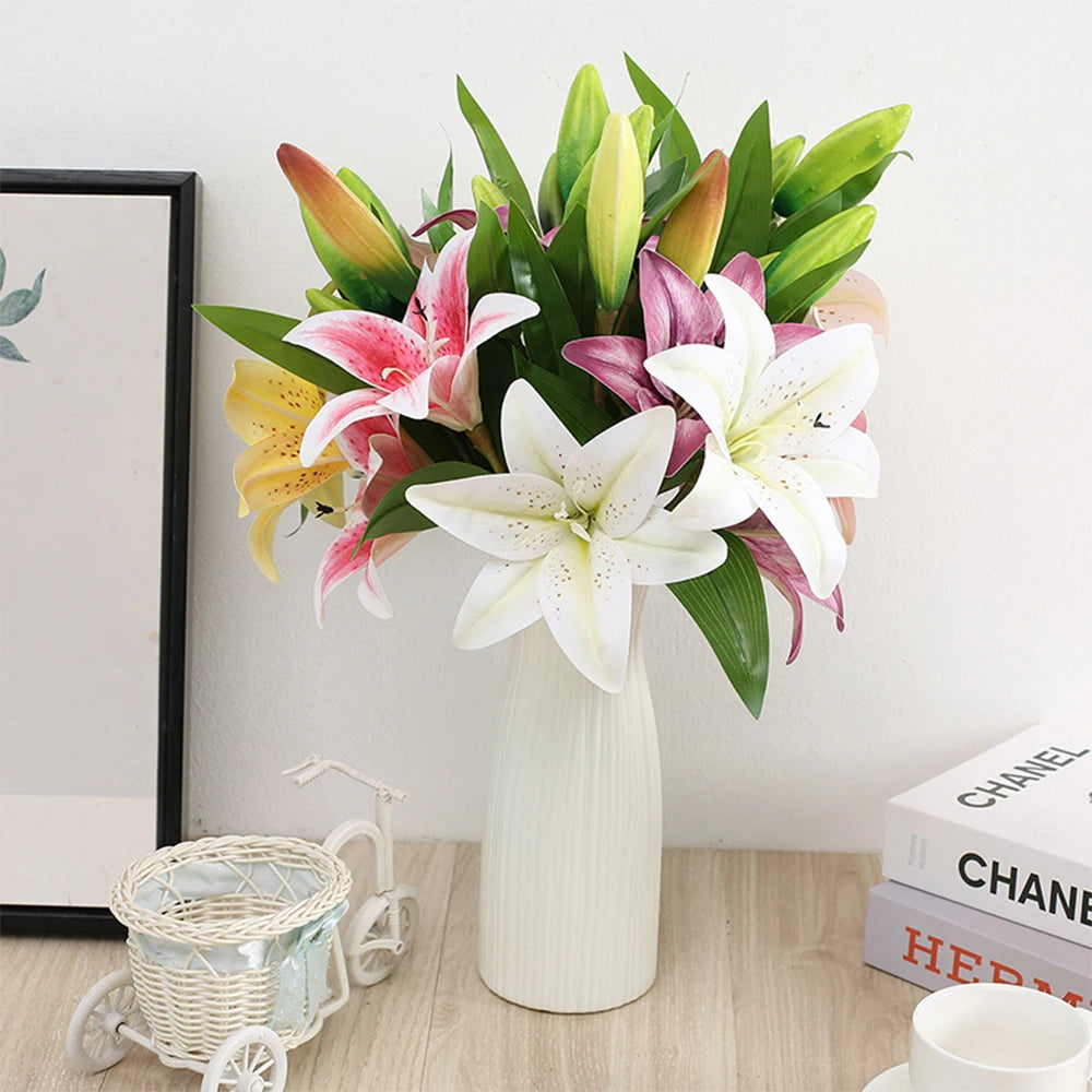 Plantes à fleurs artificielles (2 branche de lys et 1 bourgeon)